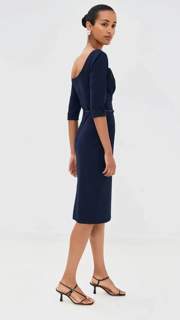 NWT Black Halo Jackie O in Eclipse Stretch Gabardine Belted Sheath Dress 2 $390