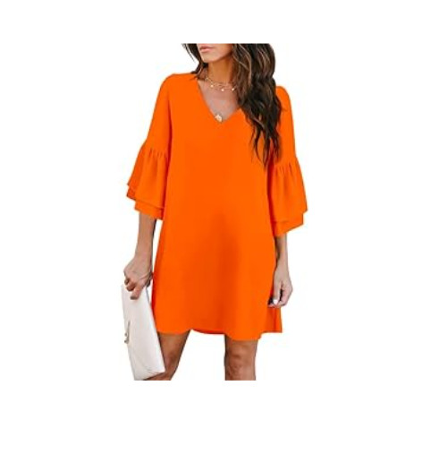 NWT Belongsci Dress Mini Shift Dress Bell Sleeve Lightweight Size L – ORANGE