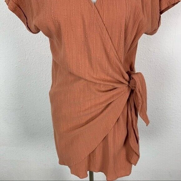 Luca And Grae Rust Orange Wrap Dress Short Sleeve Casual Boho Chic Trendy Small