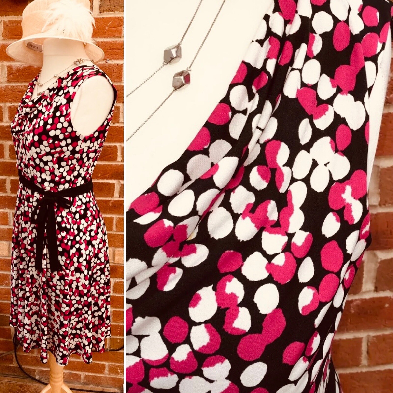 PRECIS Size 12 Black Pink White Dress Stretchy Evening Holiday Summer Excellent