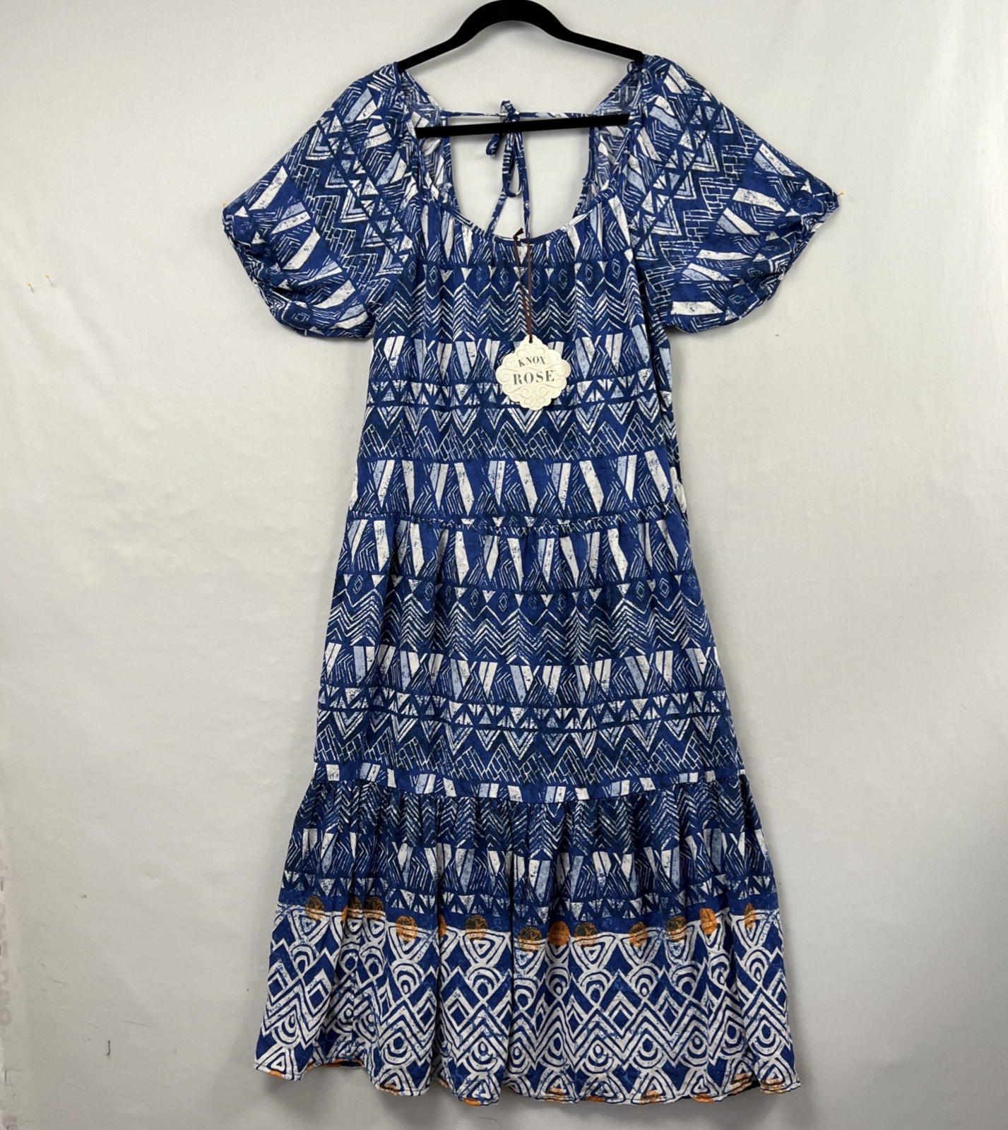 Knox Rose Dress Womens Small Blue Midi Boho tiered Aztec Hippie Festival