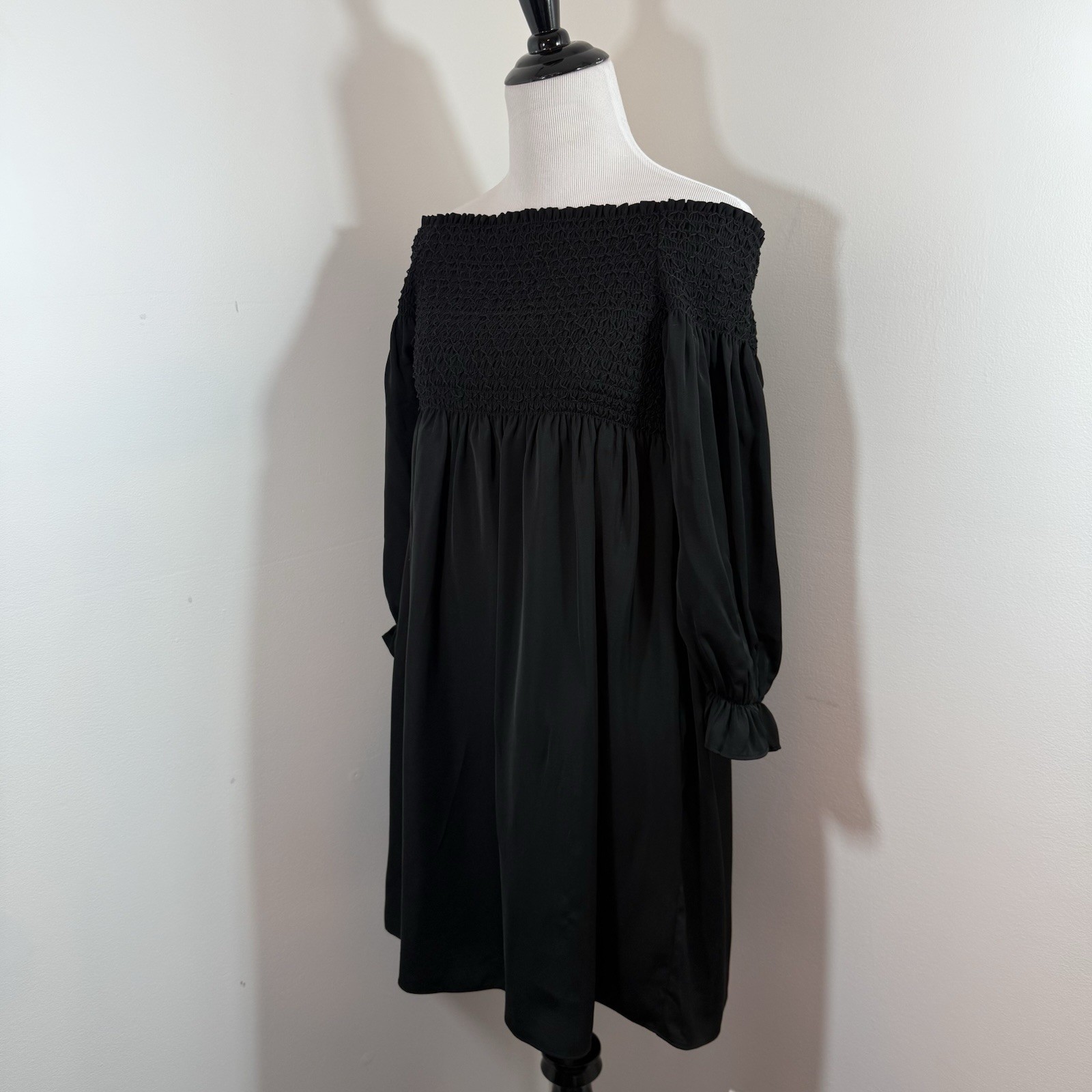 Tuckernuck Jade Melody Tam Smocked Shift Dress XS Black Satin Silky Tunic