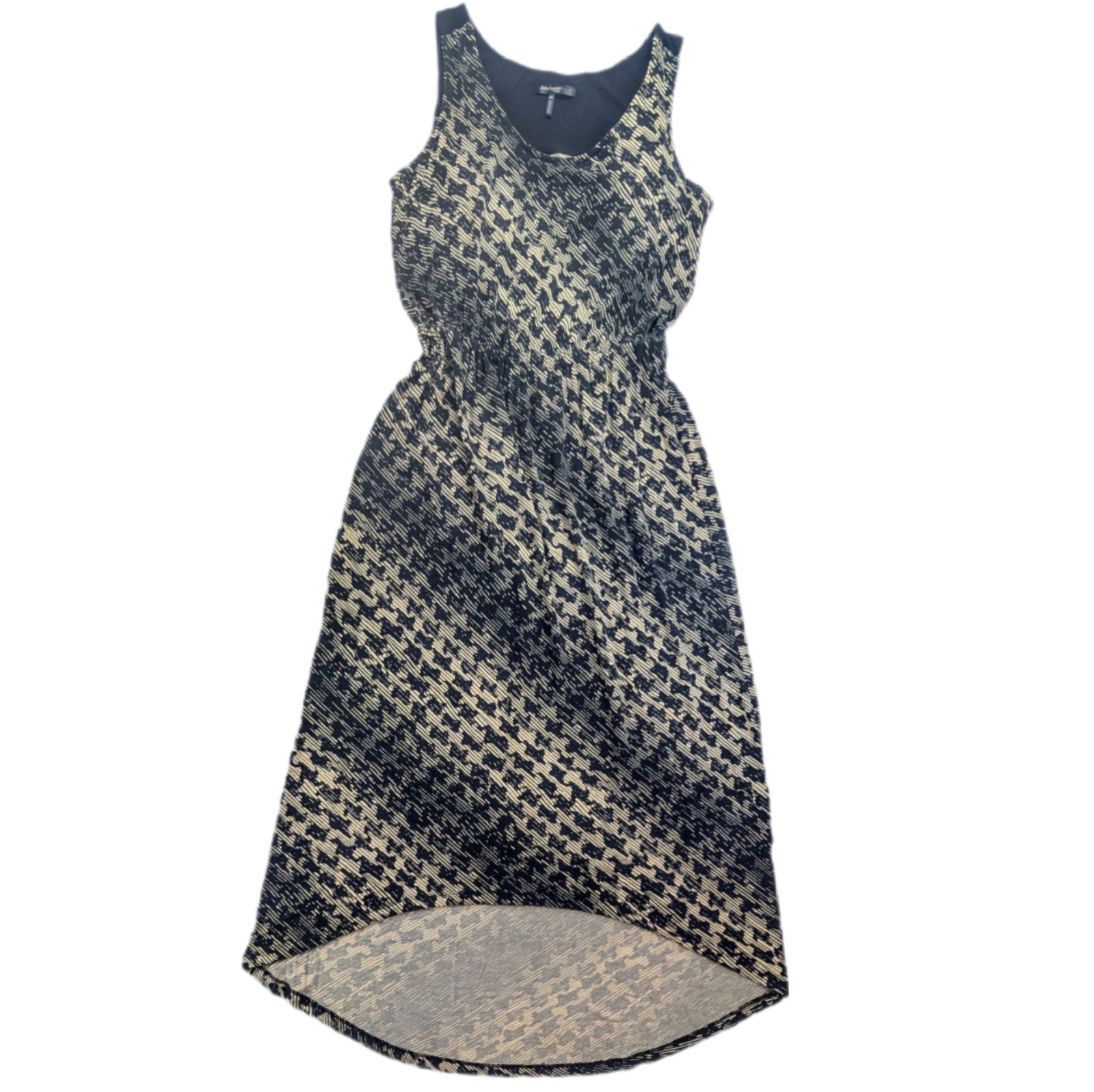 Daisy Fuentes Maxi Dress PM Hi-Low Stretch Elastic Waist Black Cream