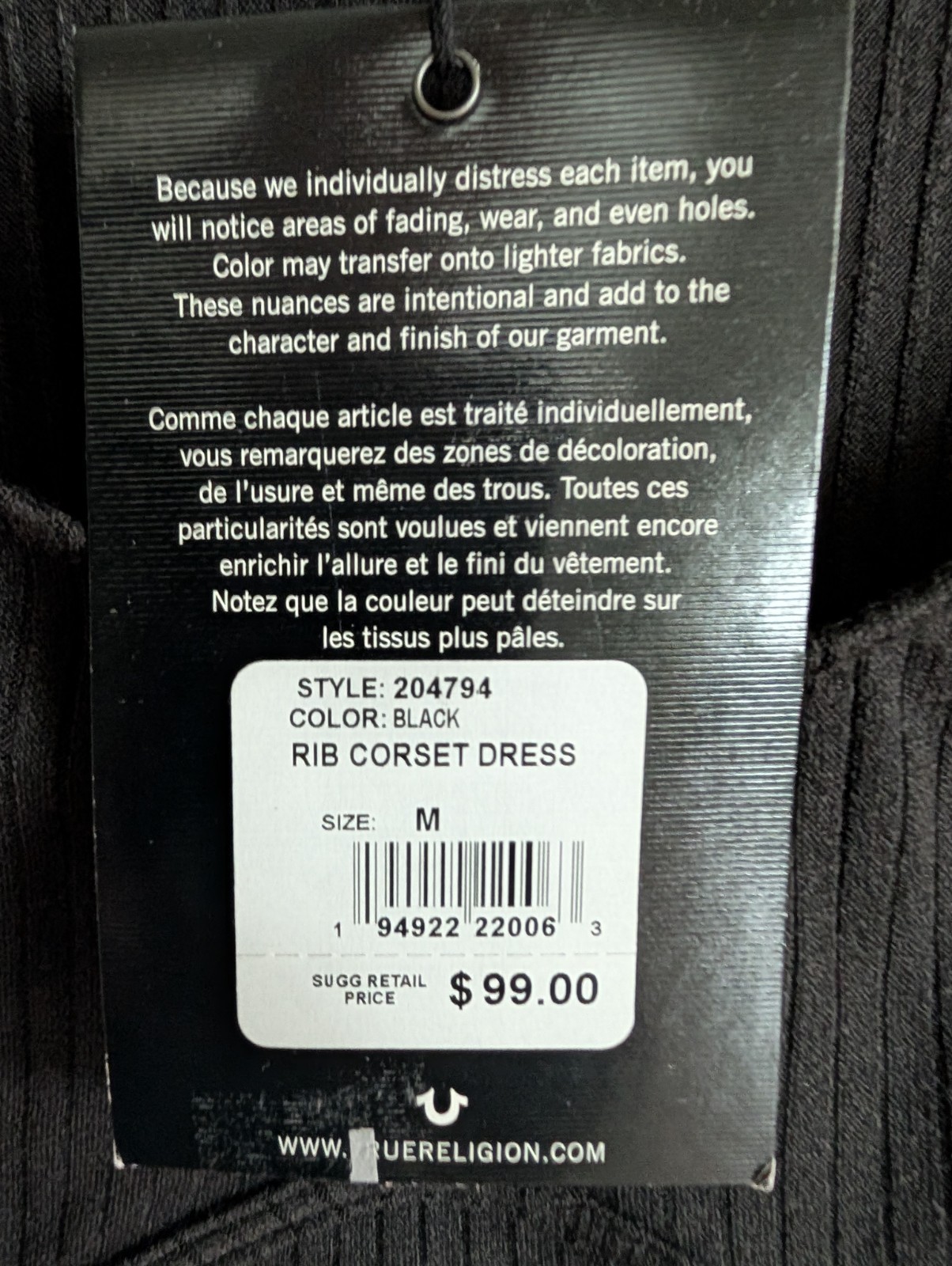 NWT True Religion Womens M Black Rib Corset Dress Bodycon Mini Micro $99NEW Club
