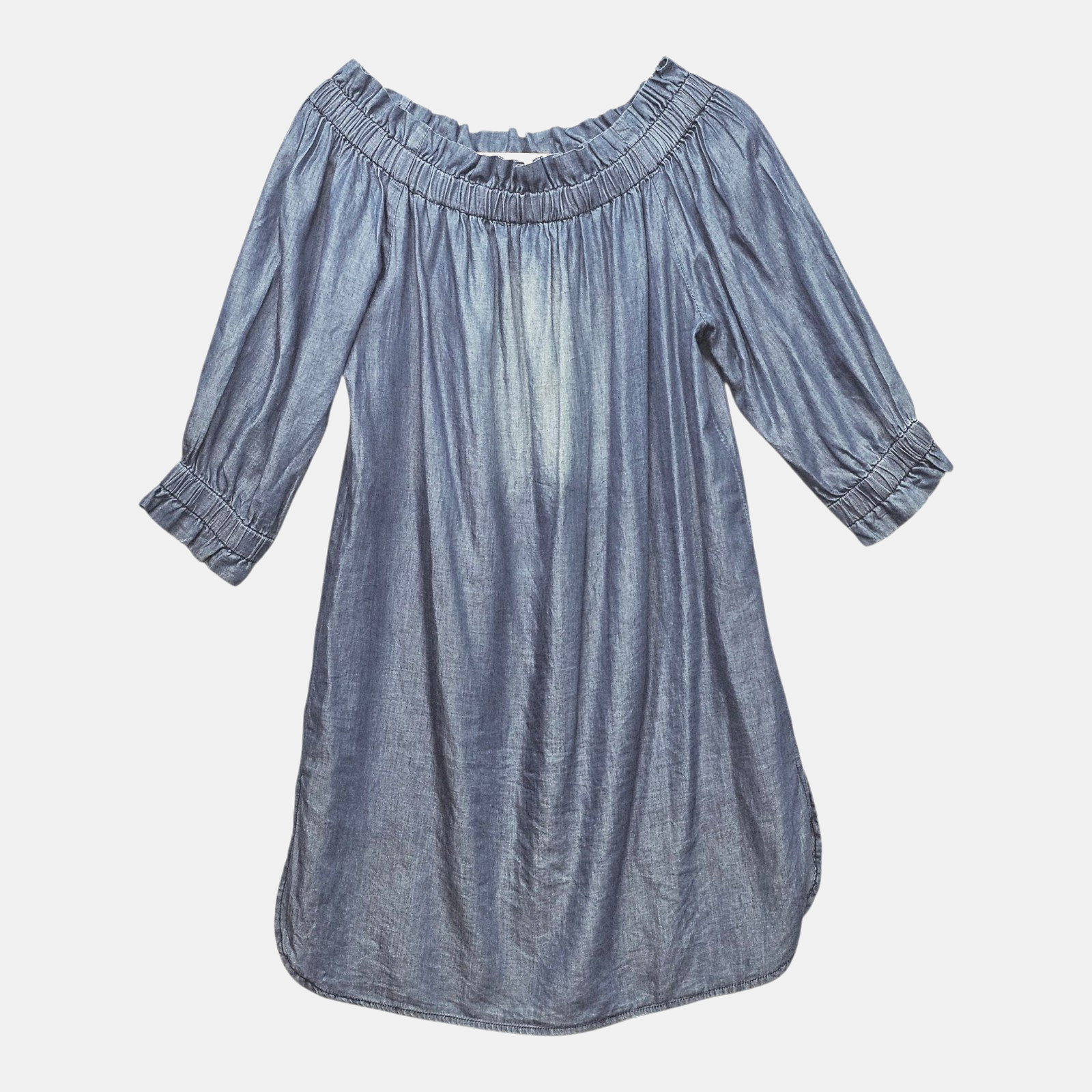 Style Envy Womens Off the Shoulder Dress Denim Blue 3/4 Sleeve Size Large Tunic