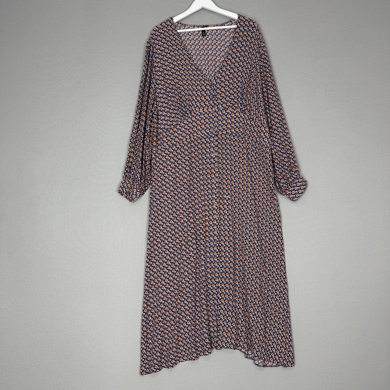 Nobody’s Child Dress Womens 20 Purple Siri Tea Button Midi Geometric Retro Mod