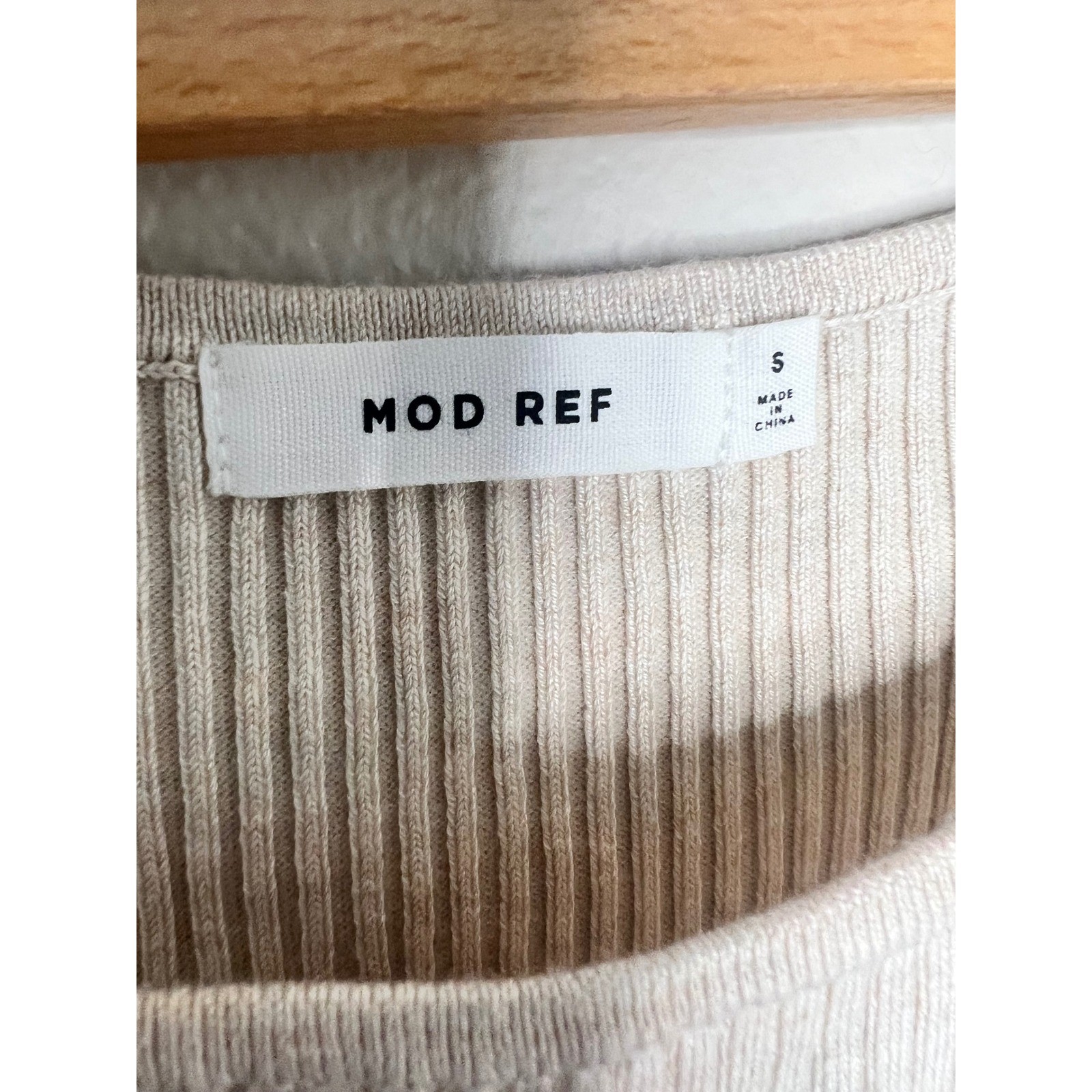 MOD REF Ribbed Knit Tank Maxi Dress Beige Spaghetti Strap Side Slit Size S