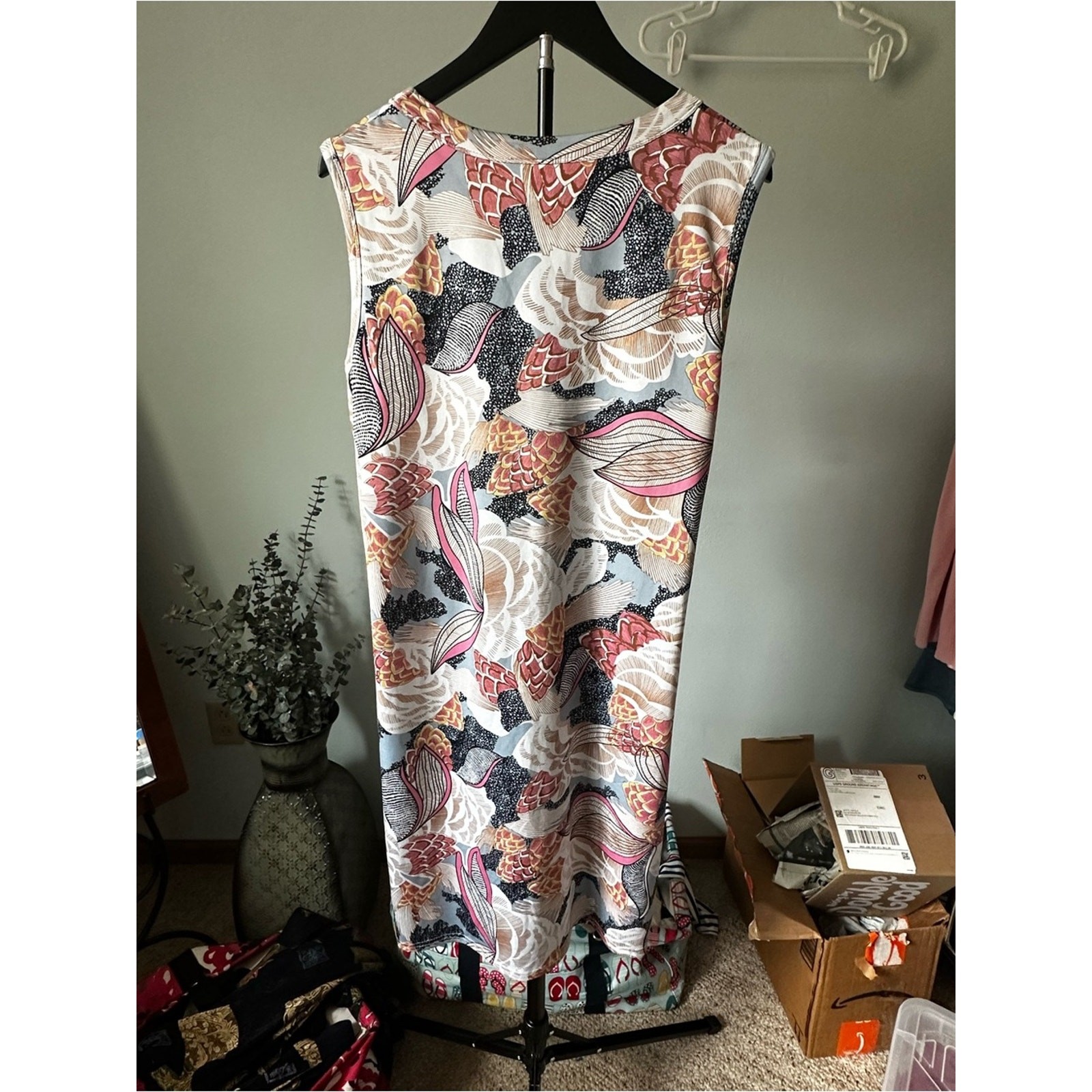 Tango Mango Sleeveless Keyhole Swing Dress Multicolored Floral Resort Size L