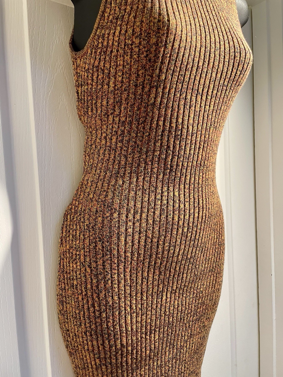 Ghanda Bodycon Knit Midi Dress Size Small with cut out back Boho Hippie