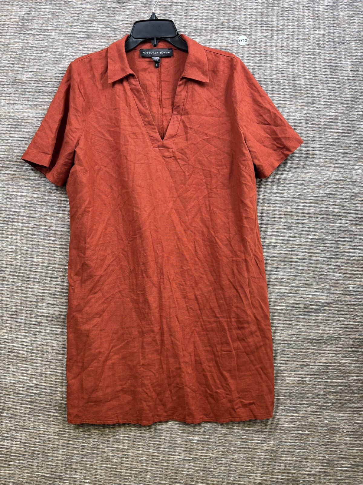 Cloth & Stone Shirt Dress Womens Size L Orange Linen Blend Collared Short Sleeve