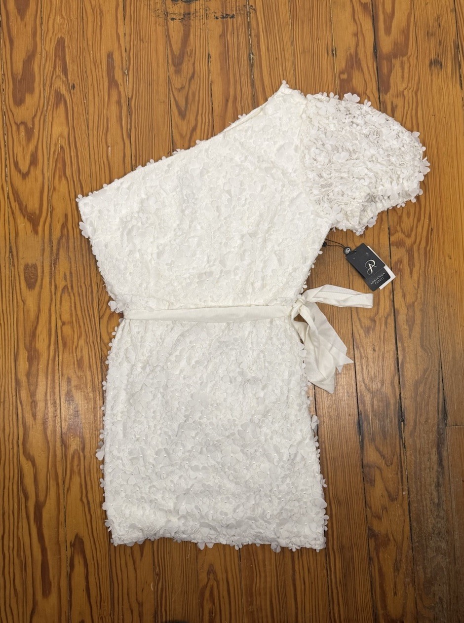 Adrianna Papell Ivory Embroidered Floral Lace Dress Size 16