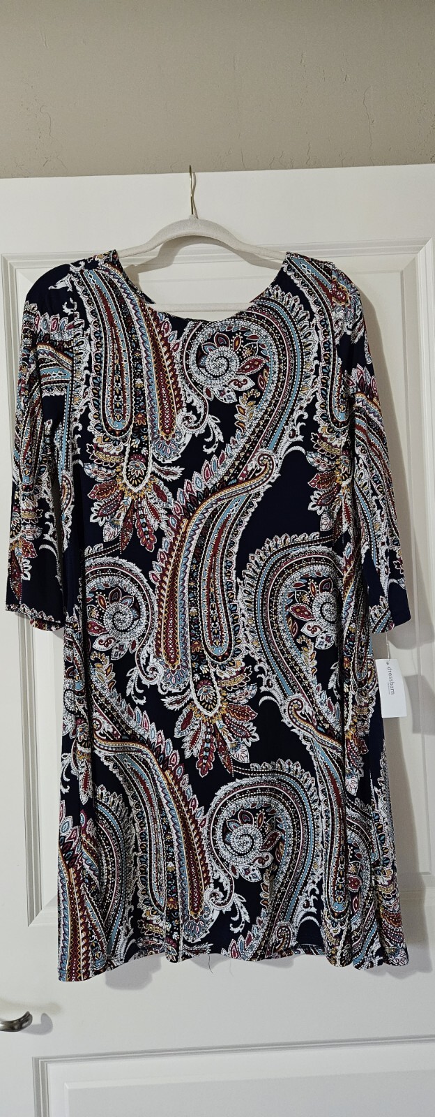 NWT Roz&Ali Multicolor Paisley Dress L Knee Length 3/4 Sleeves