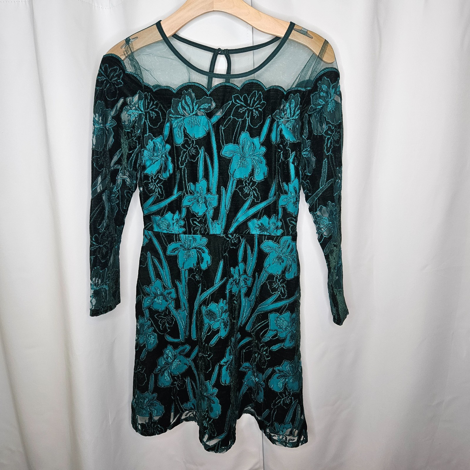 NWT Anthropologie Eva Franco Juliet Velvet Embroidered Dress Mini Teal Black – 0
