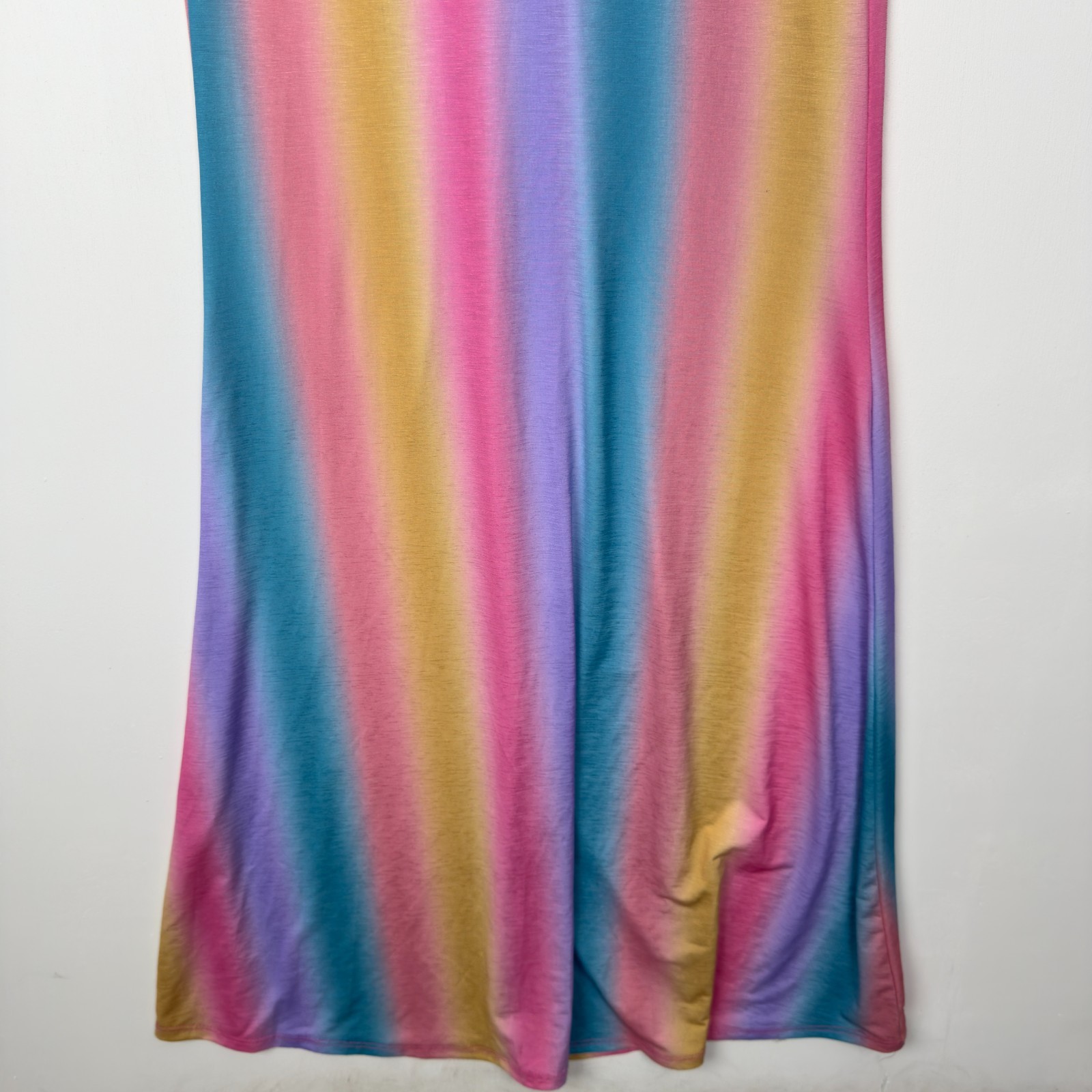 Maia Rainbow Ombre Maxi Dress S Sleeveless Deep V-Neck USA Made Polyester Blend