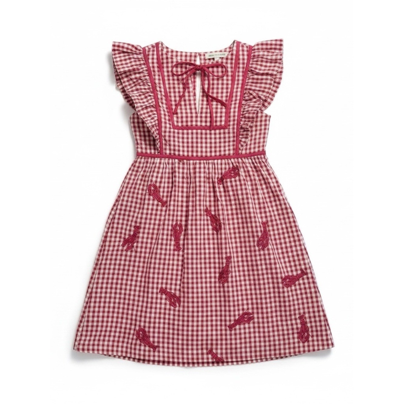 NWT Vineyard Vines Lobster Gingham Ruffle Dress XXS Red Cape Cod Coastal
