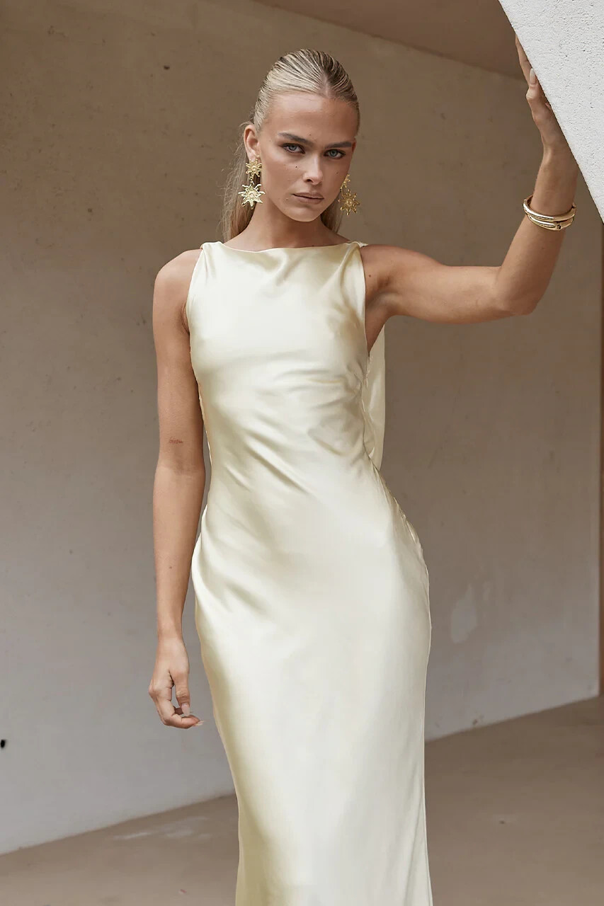 Runaway The Label ADAIR MAXI DRESS LEMON size S NWT