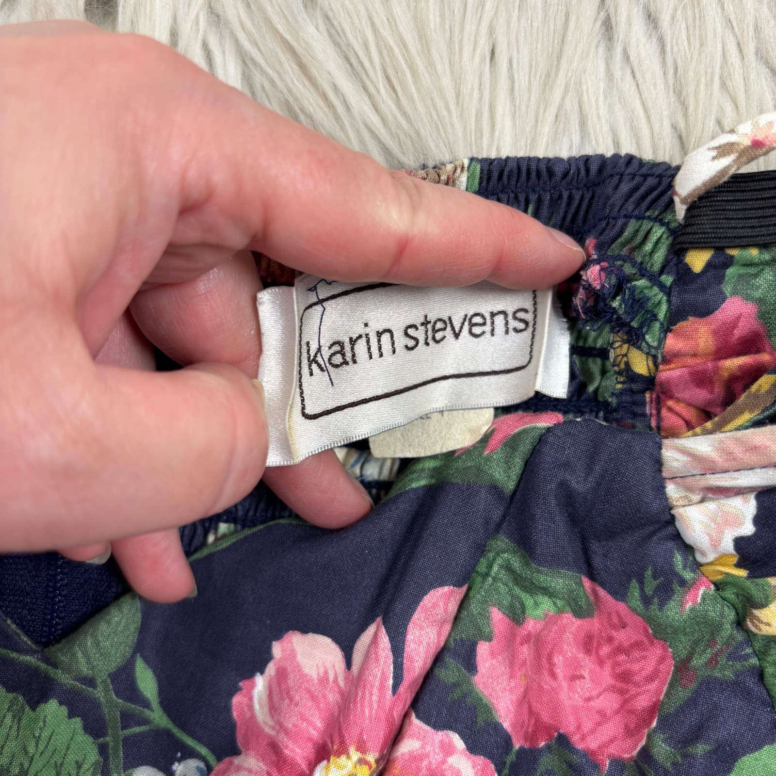 Vinateg 80’s Karin Stevens 4 Floral Sweetheart Off Shoulder Tea Length Dress