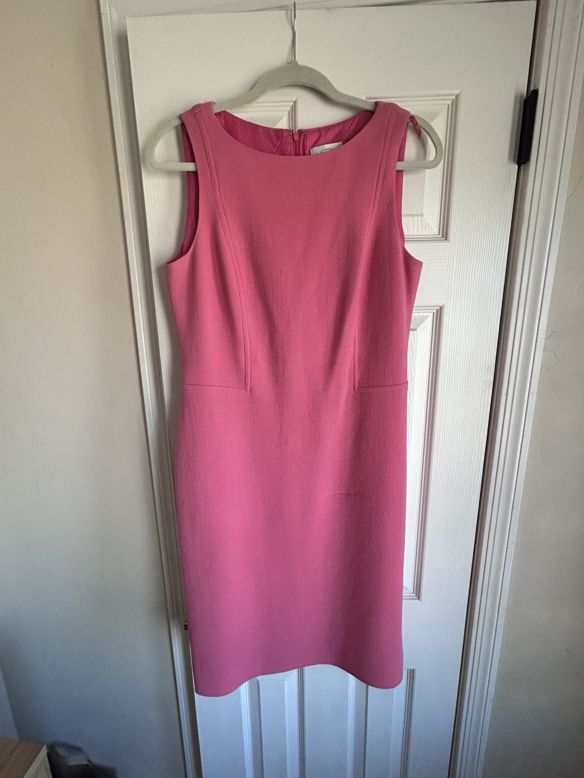 Size 10 Oscar by Oscar de La Renta Pink Midi Pencil Dress Sleeveless 100% Wool