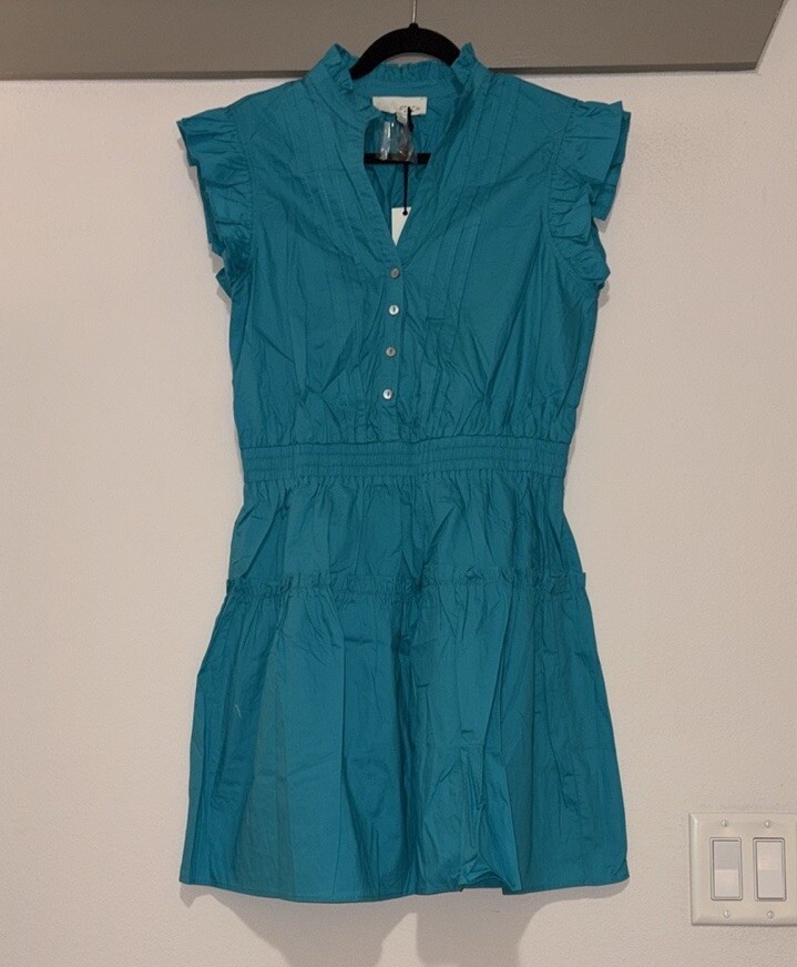 Pinch Turquoise Flutter Sleeve Mini Dress SZ L NWT