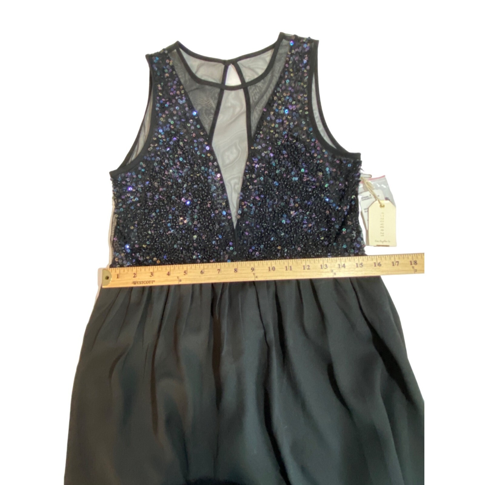 NWT Forever 21 Black Sequins Sheer Open Back Mini Cocktail Dress Size Medium