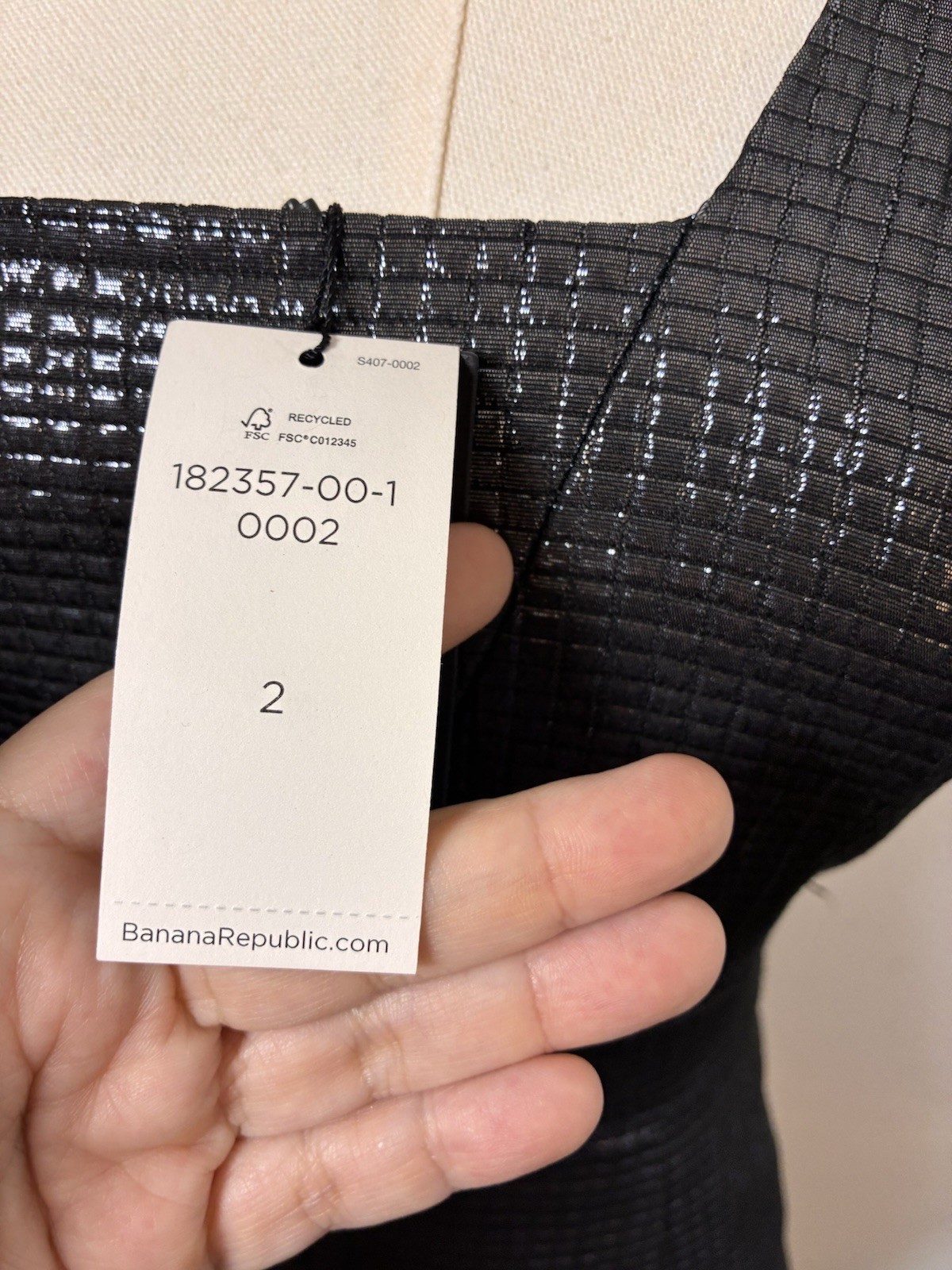NWT Banana Republic Monogram Black One Shoulder Sequin Grid Dress Size 2