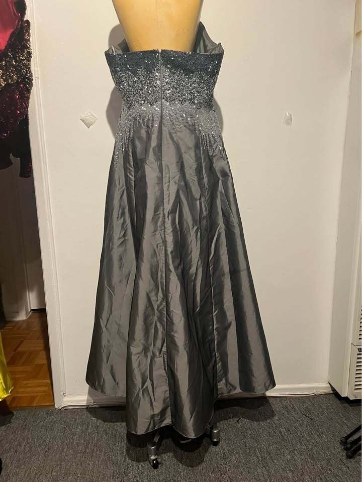 Charcoal Gray Beaded Halter Gown
