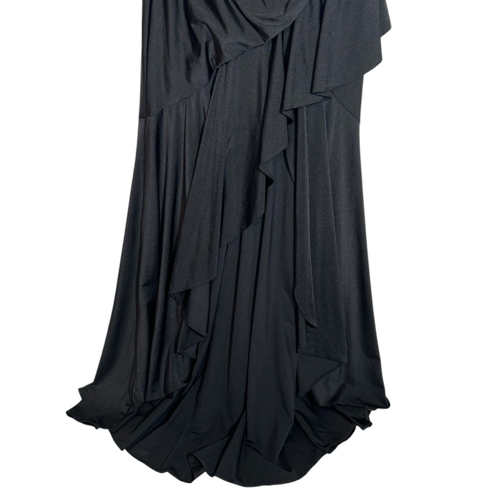 CYNTHIA & SAHAR Gabriella Ruffled High Low Stretch Satin Gown in Black Size XL