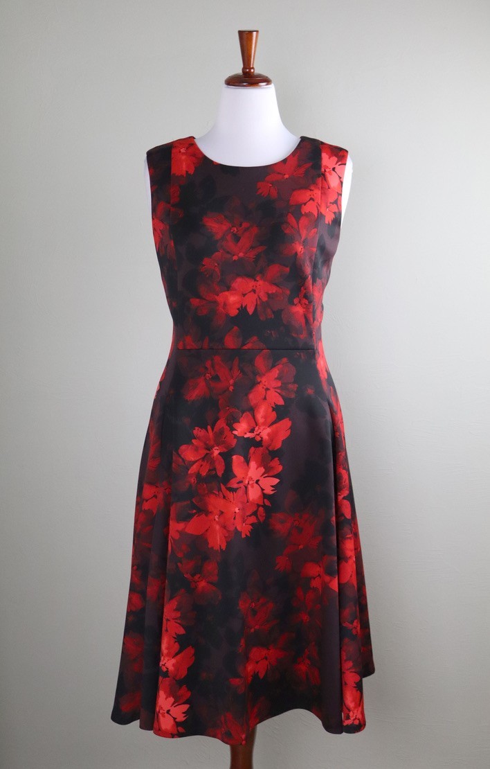 CALVIN KLEIN $138 Neoprene Scuba Stretch Floral Midi A-Line Dress Size 16