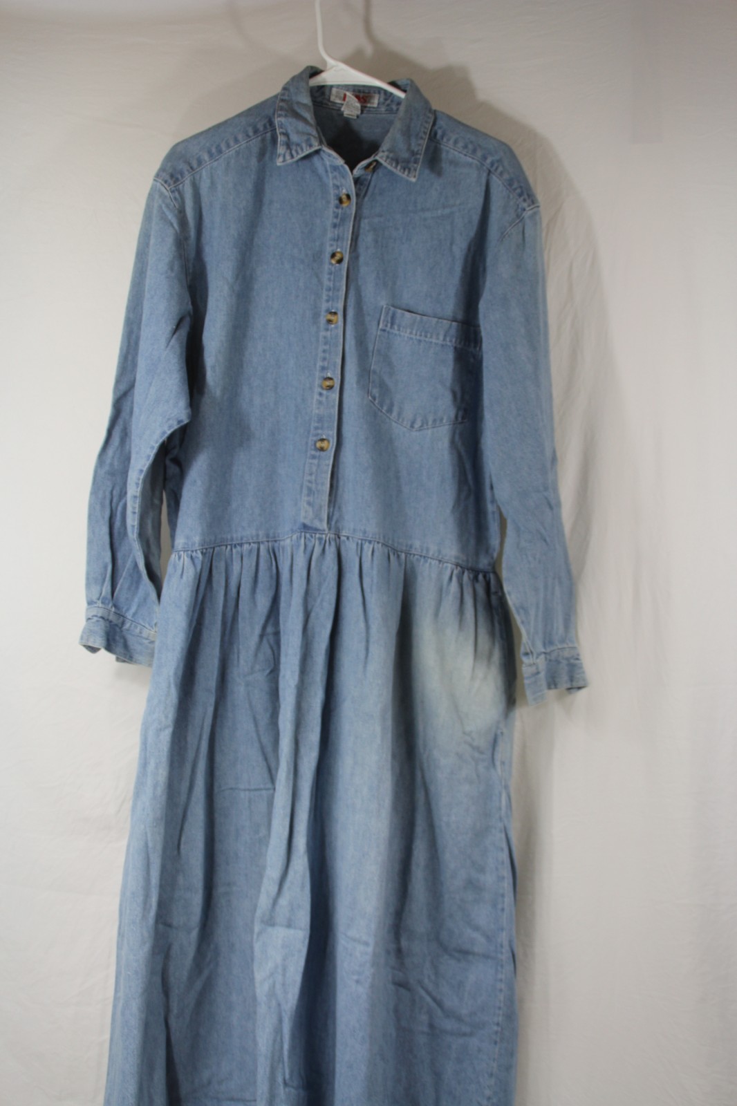 FADS Denim Button Down Dress With Side Pockets Sz S Oversized Vintage Distressed