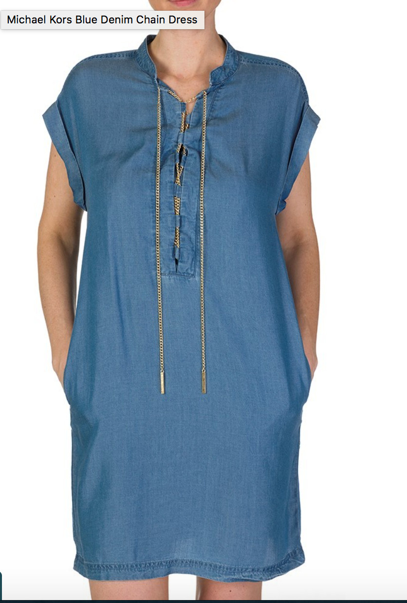 MICHAEL KORS BLUE CHAMBRAY DENIM LACE-UP SHIFT DRESS SIZE LARGE RRP £175.00 VGC