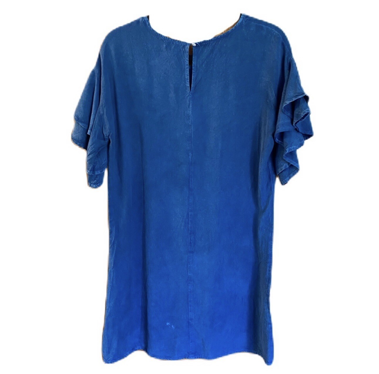 NWT Ladies Medium Style Envy Blue Chambray Dress Knee Length Short Layered Flowy