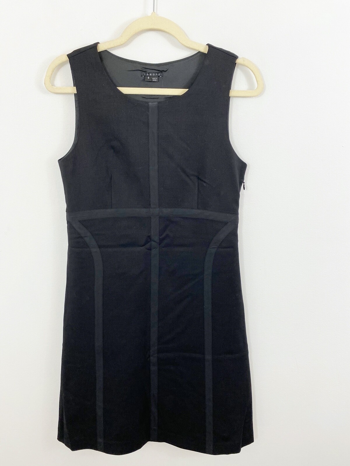 Theory Shen B Black Sleeveless Dress Size 6 Wool Blend A Line Side Zipper