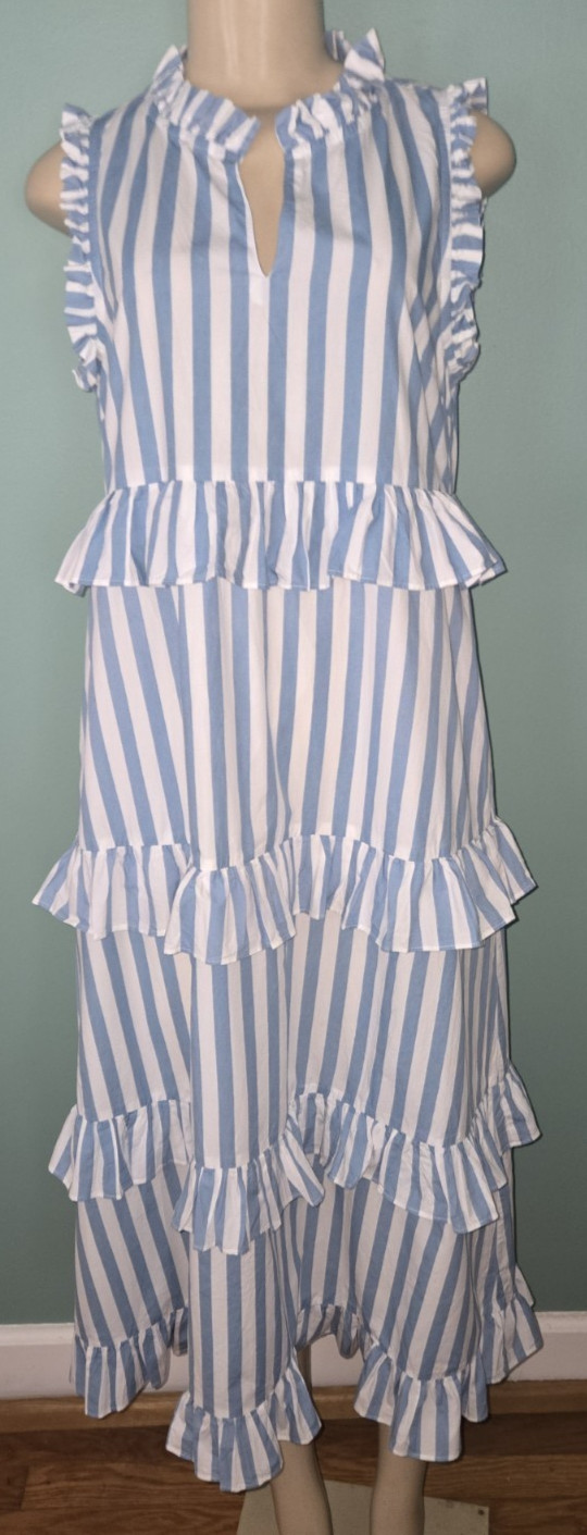 Livro Blue White Striped Tiered Ruffle Dress Size XS