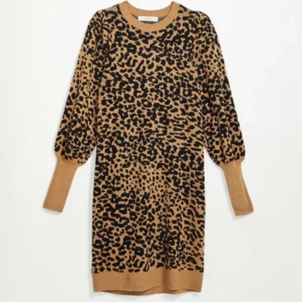 NWT LOFT Animal Cheetah Print Wool Blend Sweater Dress XS