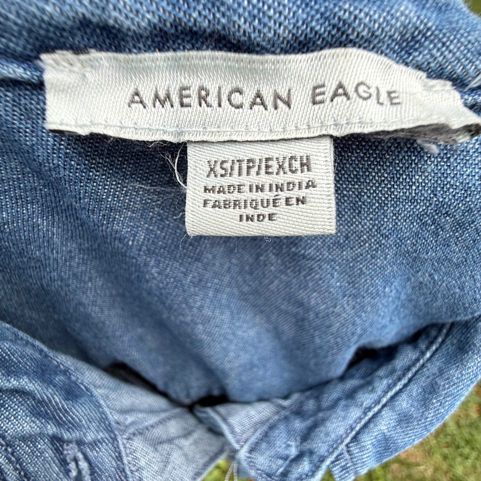 American Eagle Womens Tiered Denim Mini Shirt Dress Medium Wash Blue XS Cotton