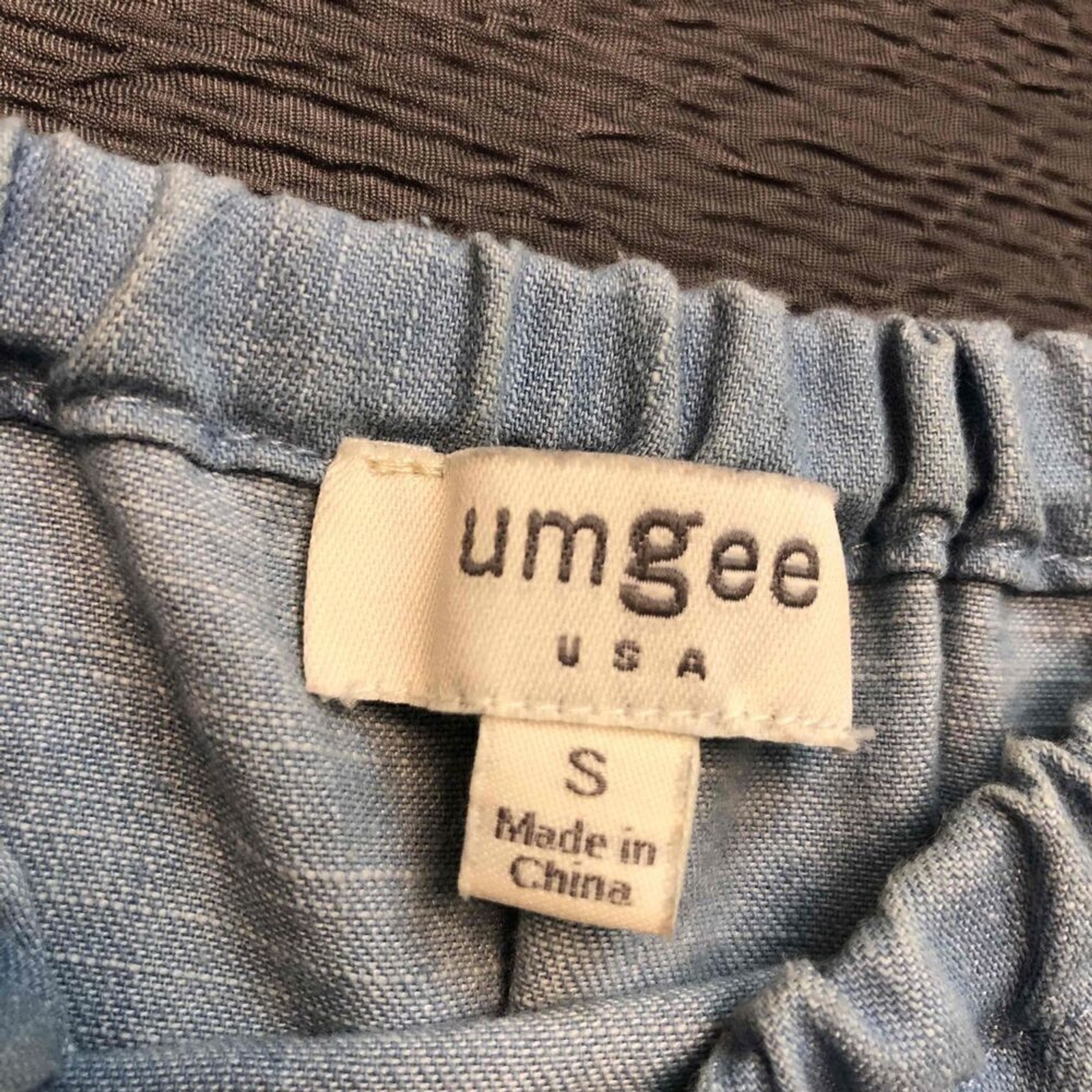 Umgee USA Light Chambray Frayed Sleeve Edge Off Shoulder Dress S