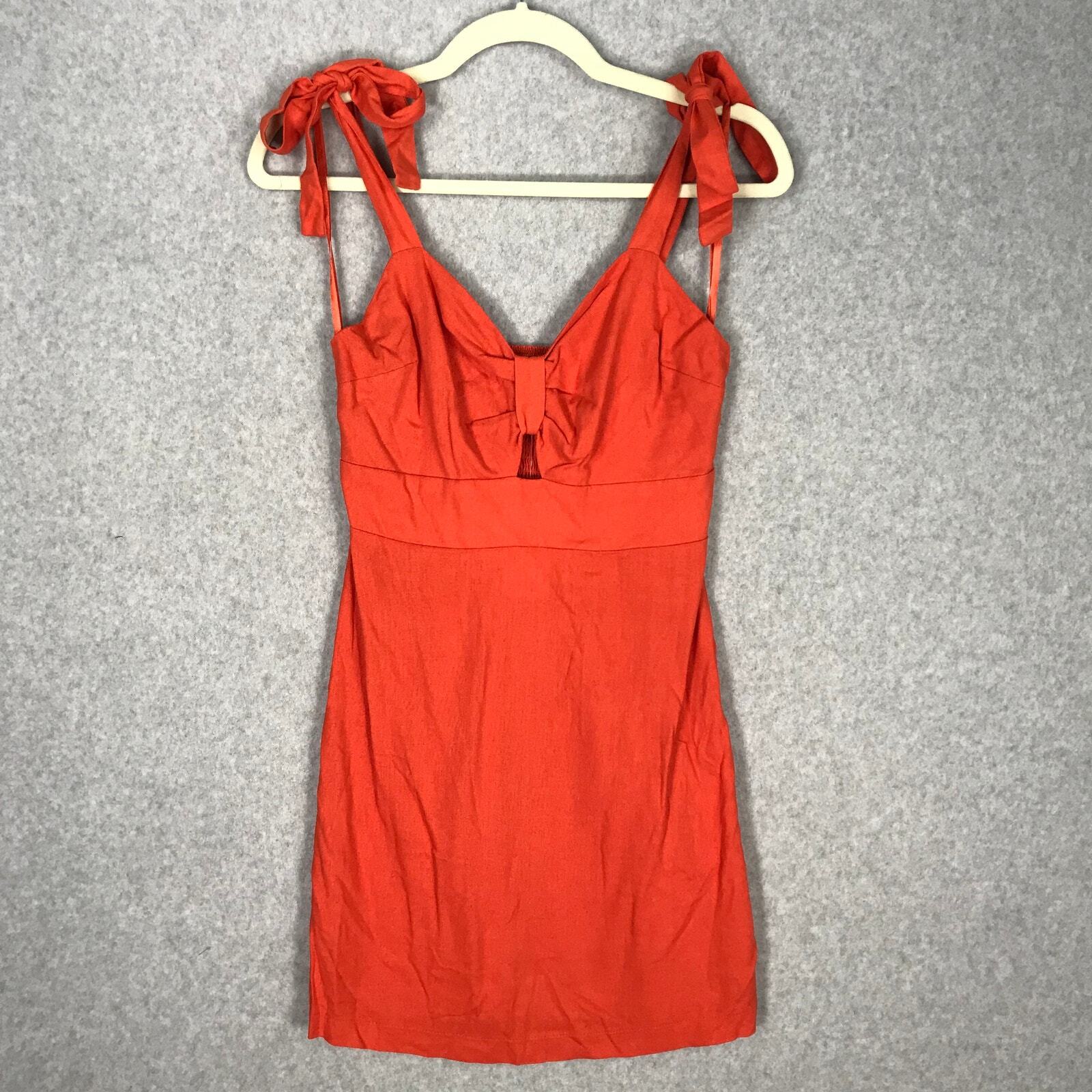 Monteau Dress Womens Small Orange Strap Tie Bow Western Preppy Festival Rodeo