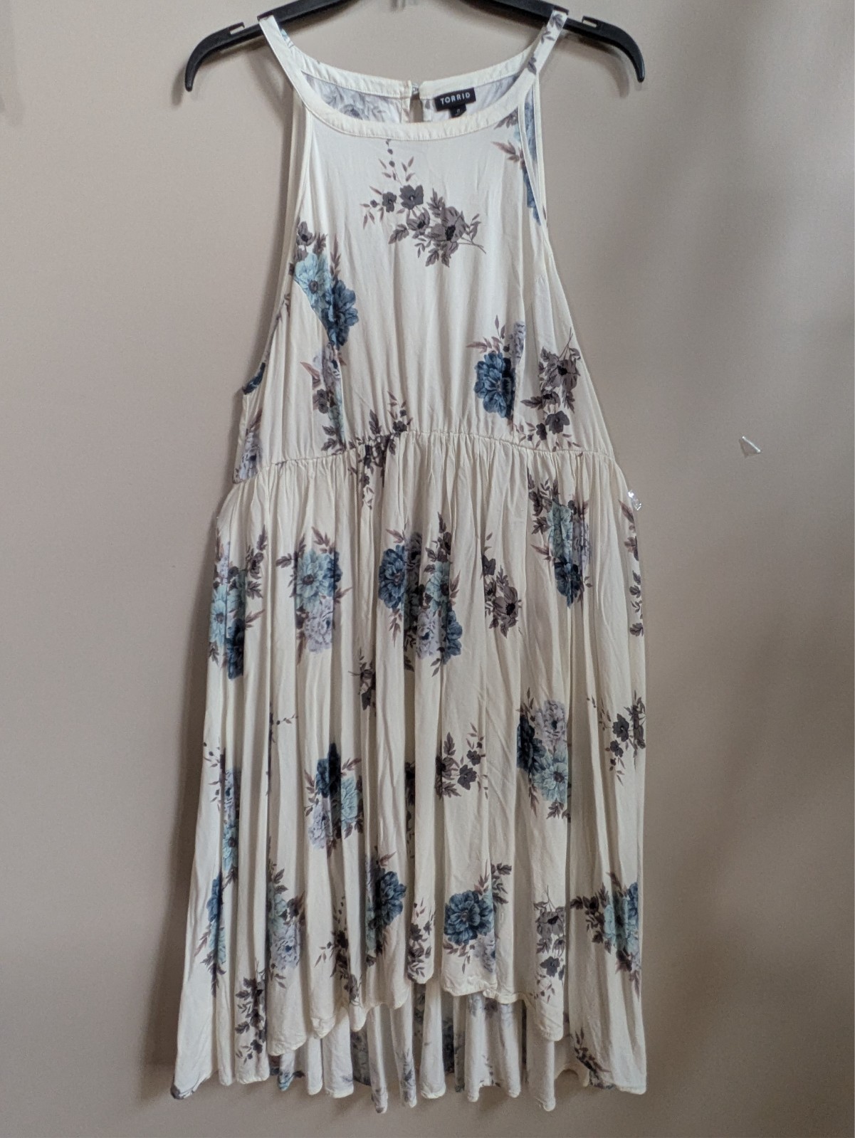 torrid cottagecore dress sleeveless white with blue brown floral size 0 #375
