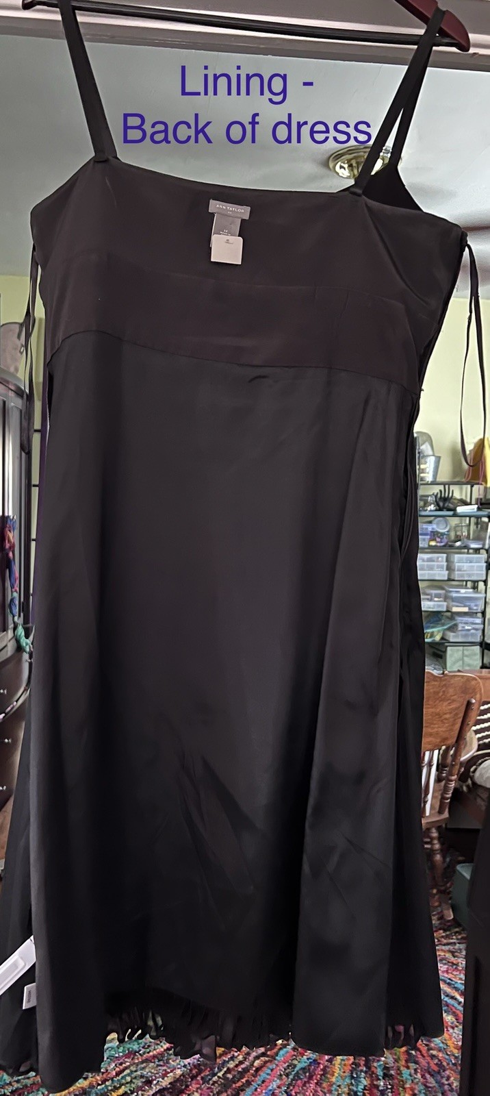 Ann Taylor Black Fit & Flare Sweetheart Beaded Chiffon Knee Dress – Size 12