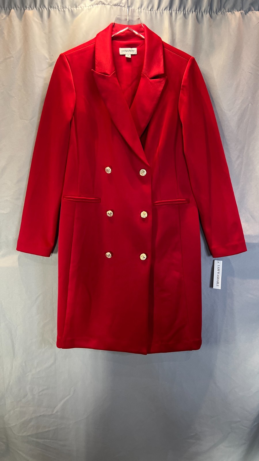 Shelby & Palmer Blazer Dress Womens 12 Red Stretch Double Breasted Notch Lapel
