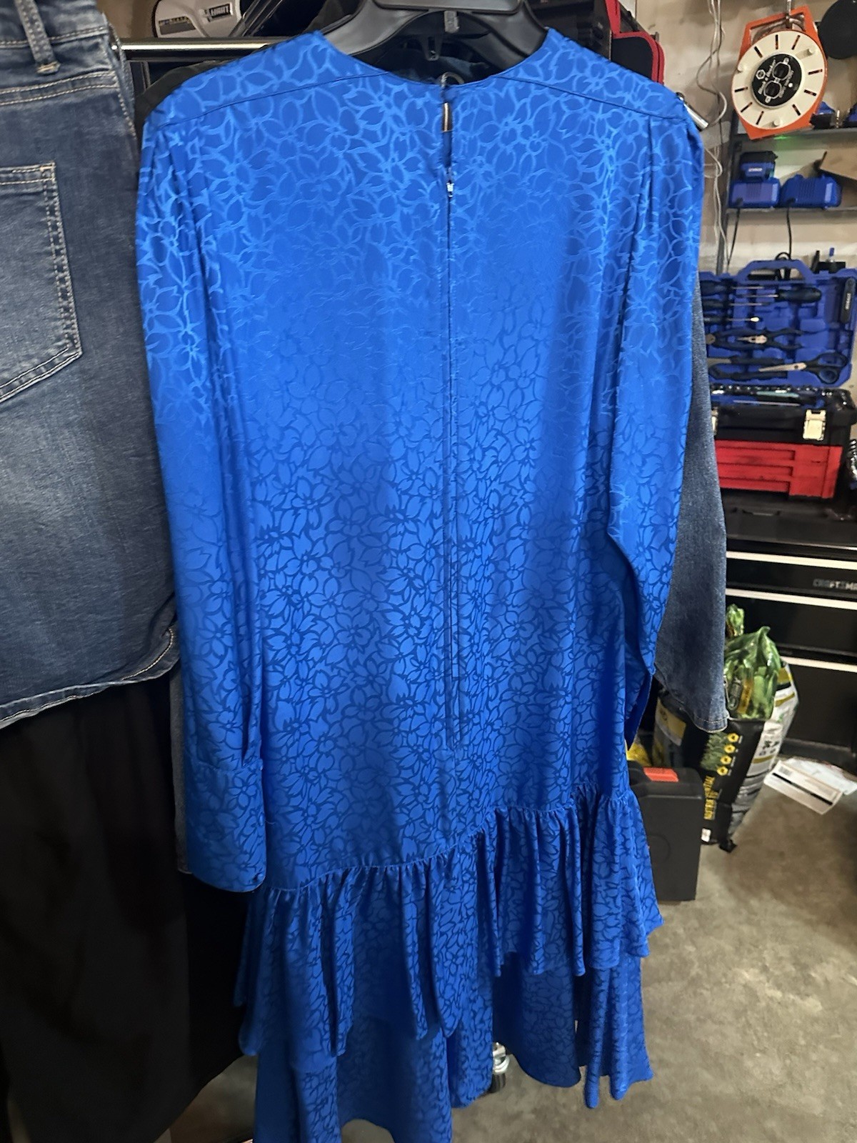Silk Studio,royal blue,button front,padded,quarter sleeves,100% SILK,sz10,M