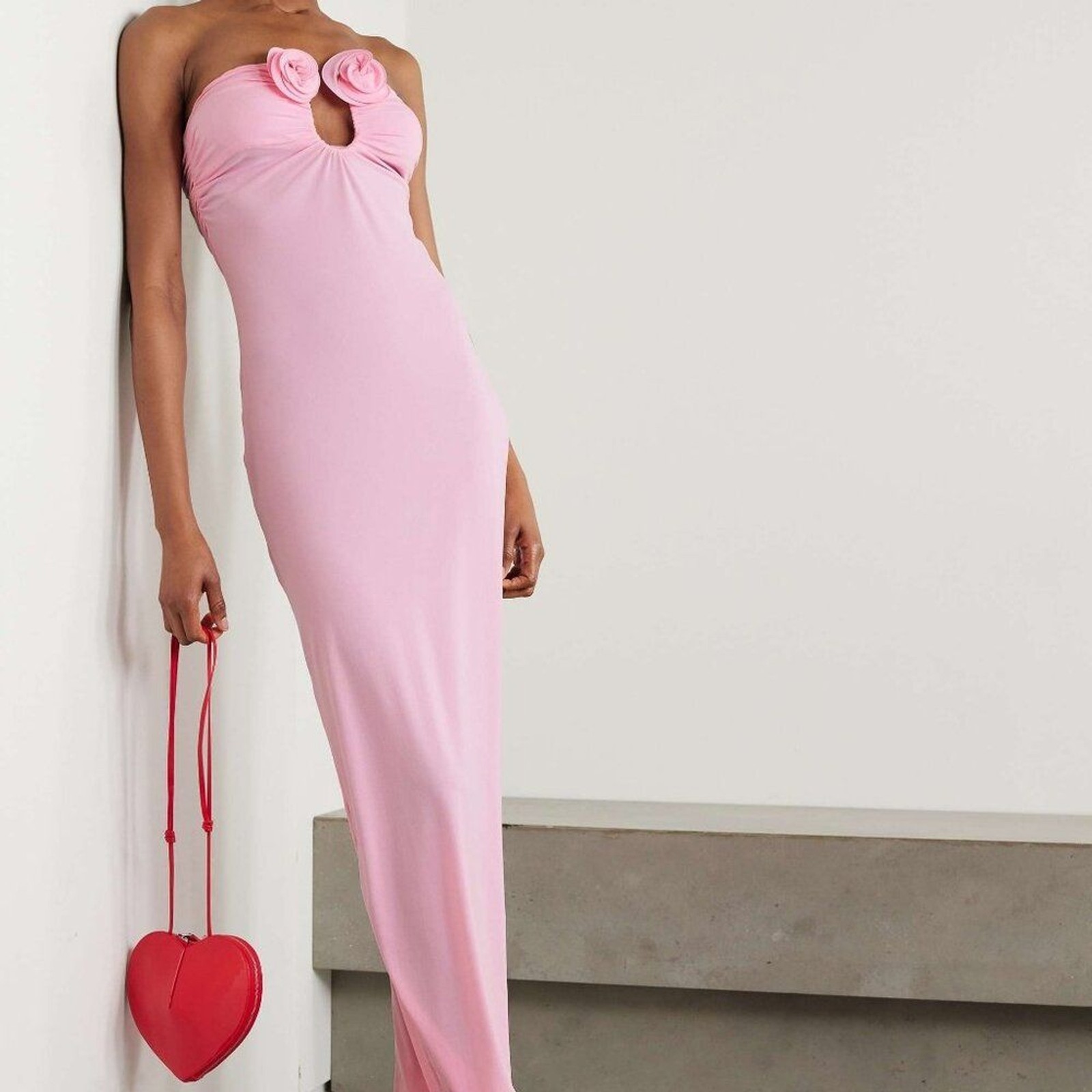 Magda Butrym Strapless flower appliqué Maxi Dress in Pink gown semi sheer small
