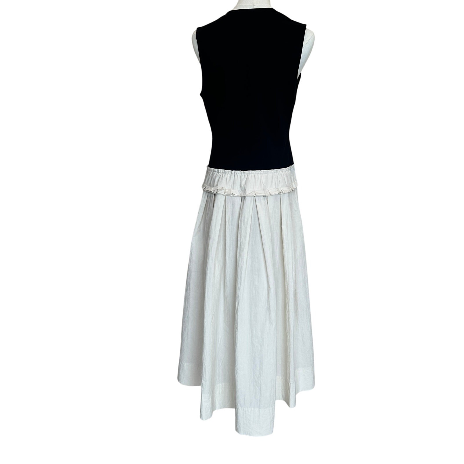 Plan C Black Cream Fit Flare Midi Dress SIZE 10 Romantic Cotton Designer $375