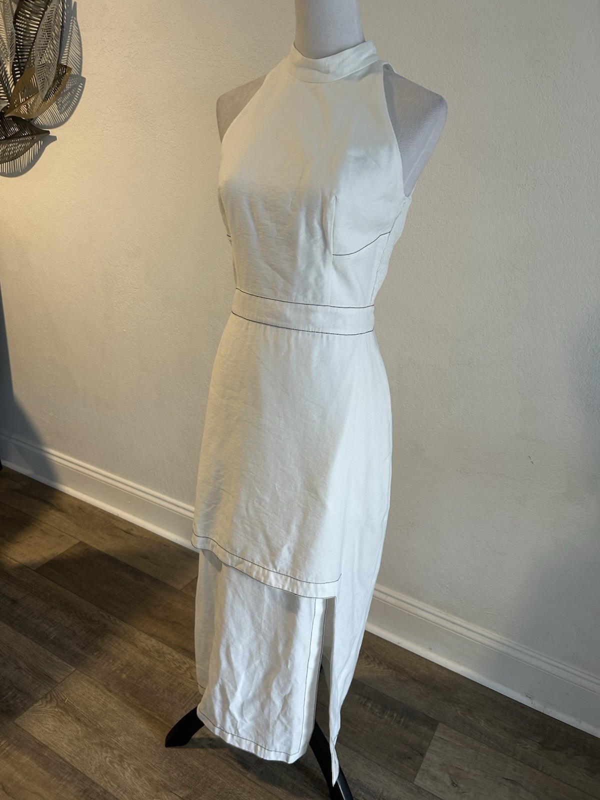 Straas High Halter Neckline.Side Slit.Size P