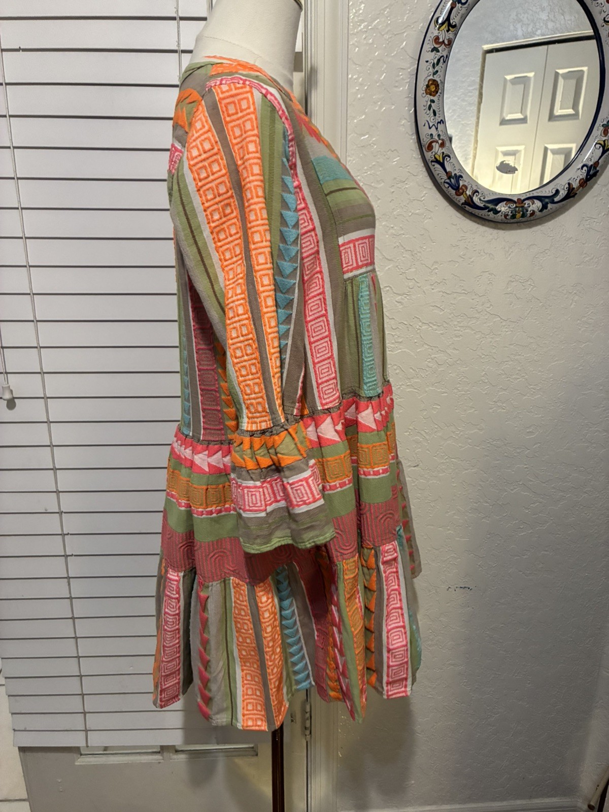 Devotion Twins Size XS Ella short tiered dress in a multi pink/orange Bohemian