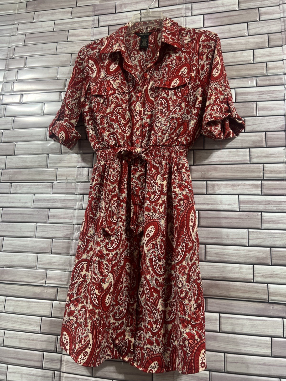 Millenium Womens S Dress red paisley fit flair tie waist knee length western