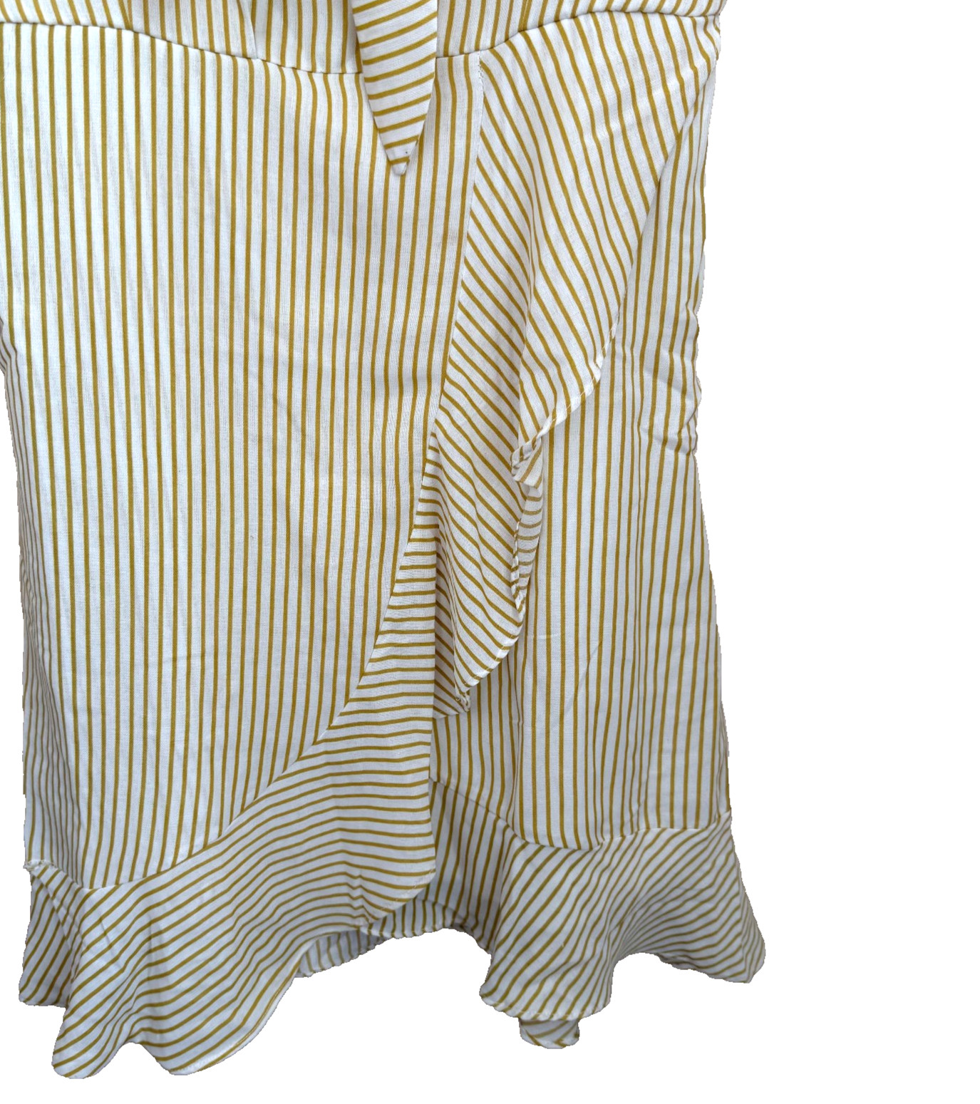 Boho Yellow White Striped Tie Front Ruffle Mini Dress Size M NWT Cottage Coastal