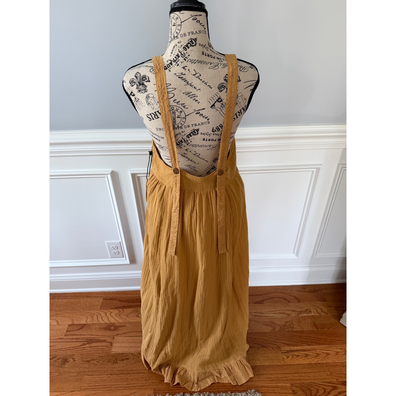 Cleo + Wolf Gold Textured Eyelet Bib Maxi Dress Boho Western Small