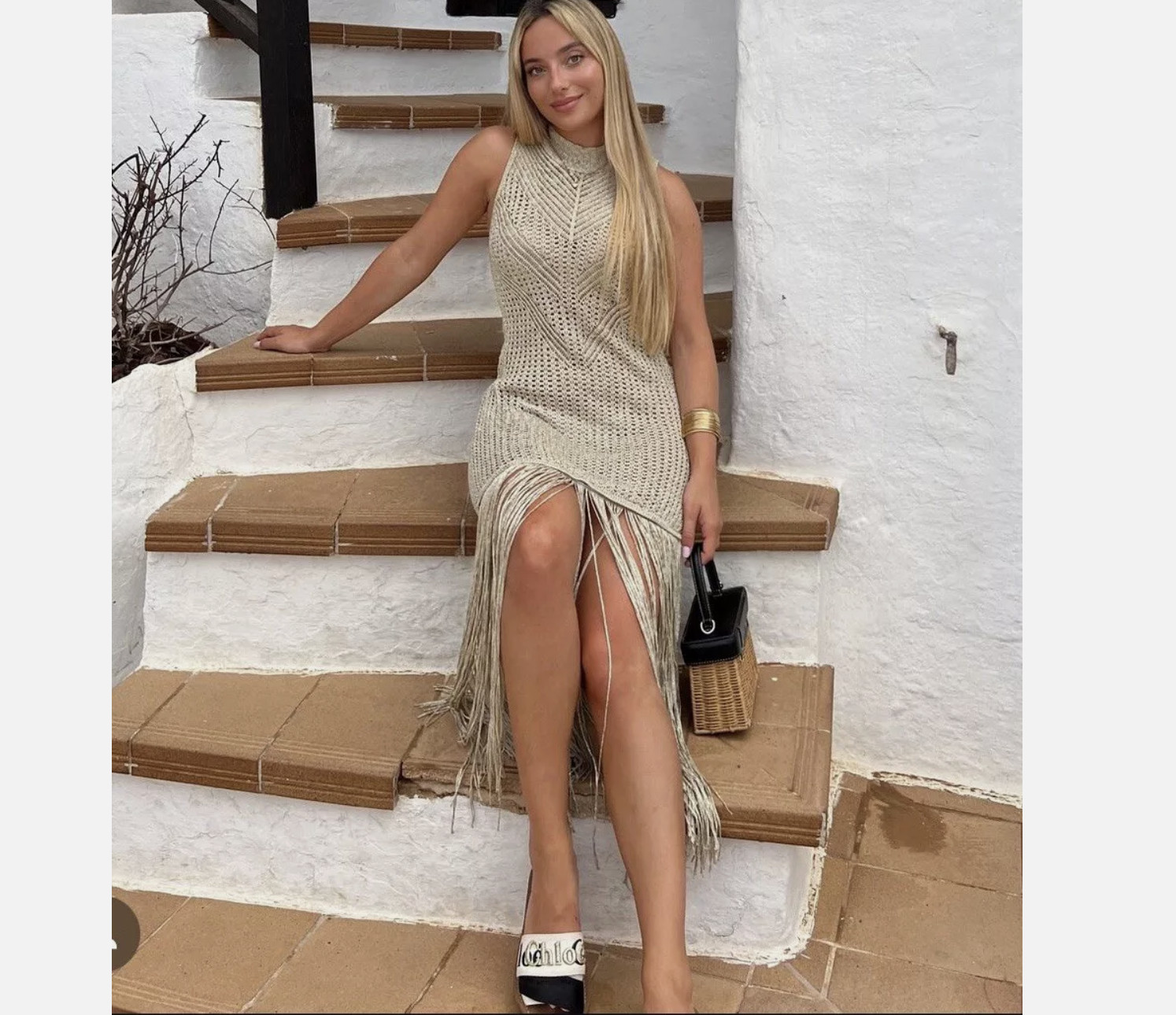 Zara METALLIC THREAD FRINGED LONG KNIT TOP Dress S M L XL GOLDEN NWT 2653/004