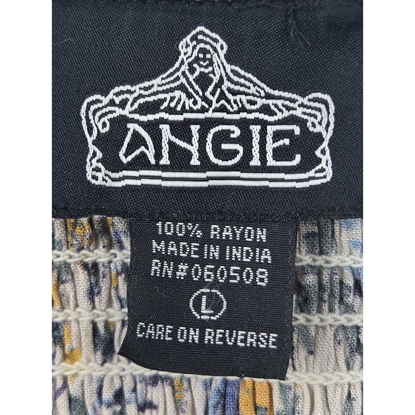 Angie Floral Patchwork Smocked Mini Dress Blue Yellow Boho Tiered Rayon Large
